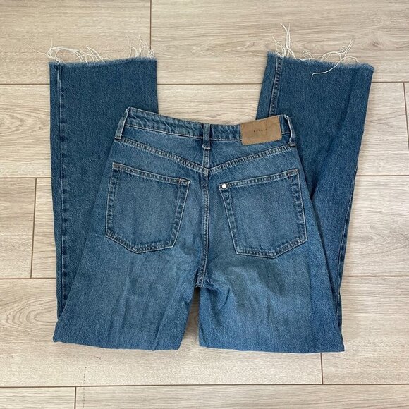 &Denim Raw Hem Ultra High Waist Wide Leg Jeans Womens Size 4 Blue Casual College - Picture 9 of 12